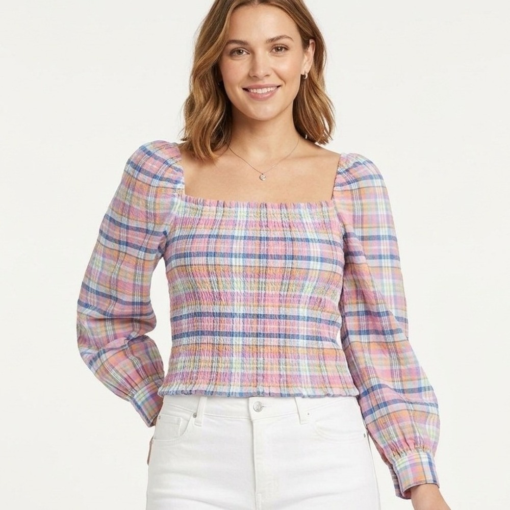 Tommy Hilfiger Plaid Smocked Square Neck Puff Sleeve Cottagecore Prairie XXL